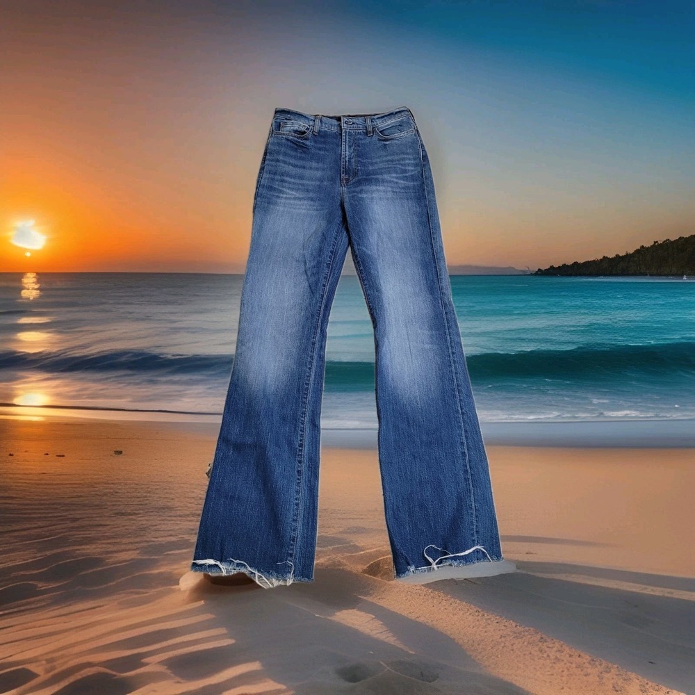 👖7‎ For All Mankind Jeans Womens 28 "Easy Boot" Bootcut Raw Hem High Rise Boho